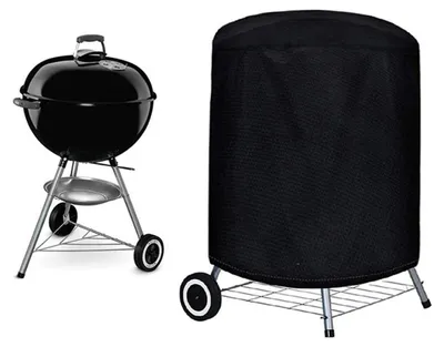 Produktbild von Runde, wasserdichte Grillabdeckung für Weber-Grills, aus UV-beständigem Oxford-Gewebe, mit winddichtem Seitengurt, schwarz (Φ71 x 70 cm)