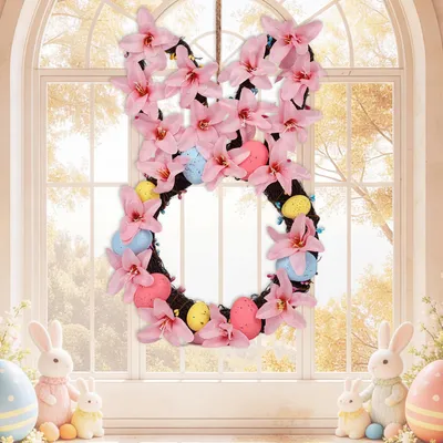 Osterkranz in Hasenform, 36 cm, mit Eiern und Blüten