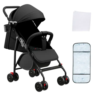 Produktbild von 2 in 1 Kinderwagen Reisebuggy Baby Buggy klein zusammenklappbar mit Getränkehalter und Liegefunktion Schwarz