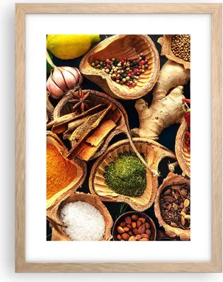 Produktbild von Gerahmtes Poster - Rahmen in heller Eiche - Küche Essen Kräuter Gewürze - 30x40 cm - Wand Bild - Wanddeko - Wandbilder - Wandposter - Bilderrahmen - Bilder - Kunstdruck - Wandbild - P2NPA30x40-2844
