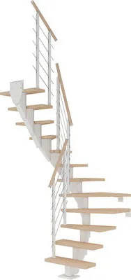 Produktbild von Pertura Mittelholmtreppe Malva Eiche Leimholz Weiß 1/2-gewendelt 75 cm 11 Stufen / 12 Steigungen Stabgeländer Reinweiß R