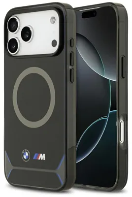 Image de Étui BMW M IML Metal Buttons & Logo MagSafe pour iPhone 17 Pro Max Noir Bleu