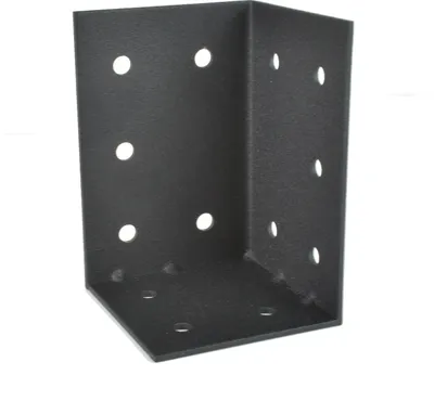 Produktbild von 4x Bettwinkel Bettverbinder Winkelverbinder 90° – Schwarze pulverbeschicht Schwerlast Stahl Winkel mit Bohrungen  70x70x104 mm