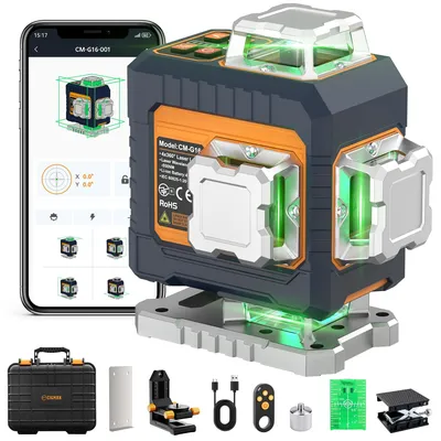Obrázok produktu pre Profesionálny zelený laser s krížovým lúčom – 16 lúčov – s automatickou niveláciou – ovládanie cez aplikáciu