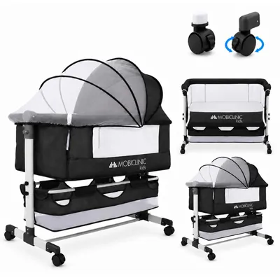 Image de Mobiclinic 3 en 1 : lit d'appoint pour bébé, lit bébé, berceau. Dimensions réglables : 87 x 58-66 x 81-76 cm. Équipé de roulettes et de matelas. Moustiquaire intégrée. Lampe de nuit