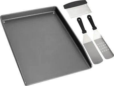 Produktbild von Gusseisen Plancha Grillplatte mit Grillspachtel Set für Gasgrills/Holzkohlegrill