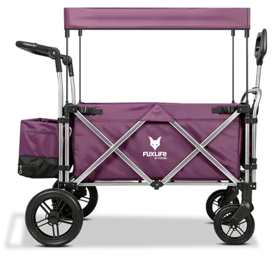 Produktbild von FUXLIFE by FUXTEC Bollerwagen FX-CTL900 Purpur - Premium faltbar  Kinder Transportwagen mit Sonnendach  5-Punkt-Gurte  klappbarer Handwagen mit Kühltasche Purpur