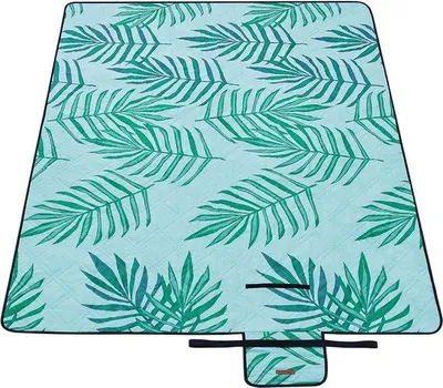 Immagine prodotto di Telo da picnic Famanu, 300 x 200 cm - Impermeabile, colore blu chiaro con motivi tropicali di felci
