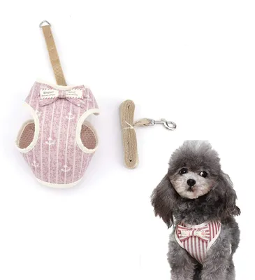 Productafbeelding van Honden- en kattenharnas met streepdesign - Maat S - Marineblauw/Roze
