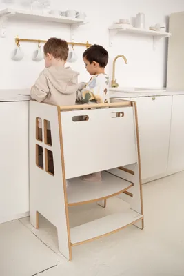 Produktbild von tupti.wood Lernturm DOUBLE SAFE Montessori Küchenturm 60x90x55 cm 60kg für zwei Kleinkinder