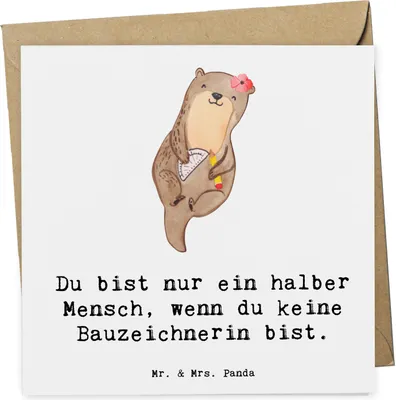 Produktbild von Mr. & Mrs. Panda Grußkarte Bauzeichnerin Herz - Weiß - Geschenk, doppelkarte, Klappkarte, Glückwunschkarte, anlasskarte, faltkarte
