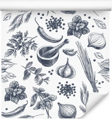 Obrázok produktu pre 10m VLIES WALLPAPER rolka jedáleň korenie cibuľa cesnak papriky XXL