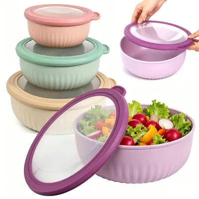 Image de Lot de 4 saladières empilables avec couvercles, sans BPA