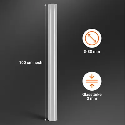 Image de Tuyau de remplacement en verre pour cheminée à granulés Peviasot, longueur 100 cm, diamètre 8 cm, épaisseur 3 mm, en verre borosilicaté. Remplacement pour colonne de combustion à granulés et conduit de cheminée