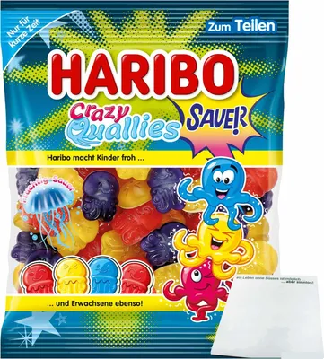 Produktbild von Haribo Crazy Quallies Sauer (160g Packung) + usy Block