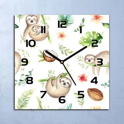 Produktbild von Wanduhr Echt-Glas-Küchenuhr Faultiere & Pflanzen Quarz 30x30 Deko Bilder