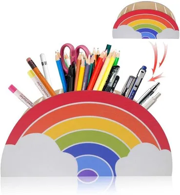 Produktbild von Holz Stifthalter, Schreibtisch Organizer, Regenbogen Farben, Mädchen