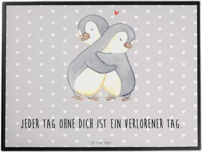 Produktbild von Mr. & Mrs. Panda schreibtischunterlage Pinguine Kuscheln - Grau Pastell - Geschenk, tischmatten, Schreibunterlage, Freund, Hochzeitstag, tischschutzmatte, Freundin, für