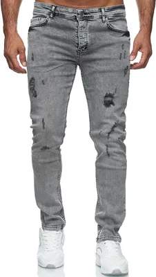 Produktbild von Reslad Jeans Herren Destroyed Slim Fit Herren-Hose Jeanshose Männer Hosen Stretch Denim Jeans RS-2090 Grau W38 / L32