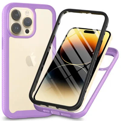 Immagine prodotto di Custodia per iPhone 14 Pro bumper con protezione dello schermo a 360° integrata Custodia protettiva per tutto il corpo Viola
