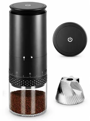 Produktbild von Akku Kaffeemühle elektrisch, 38 Mahlgrade, Edelstahl-Kegelmahlwerk, kabellos & wiederaufladbar, 110 ml, kompakte Espressomühle für Reise, Camping & Büro