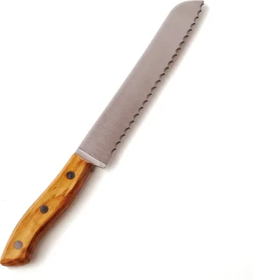 Produktbild von Messer mit Olivenholzgriff, Brotmesser 20cm Klinge