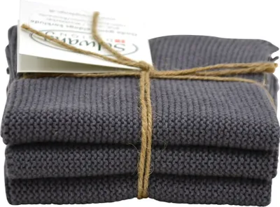Produktbild von Solwang Wischtuch DUNKELGRAU gestrickt 3er Set Küchentuch Putztuch Spültuch Grau