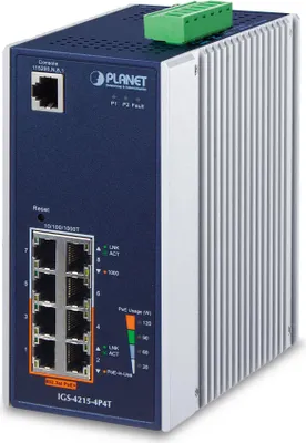 Zdjęcie produktu dla PLANET IGS-4215-4P4T, Zarządzany, L2/L4, Gigabit Ethernet (10/100/1000), Obsługa PoE, Montaż naścienny / rzutowanie na sufit