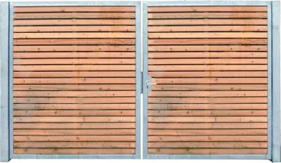 Produktbild von Einfahrtstor Flügeltor Gartentor Verzinkt Holz-Tor quer Symmetrisch 2-flügelig 300cm x 180cm