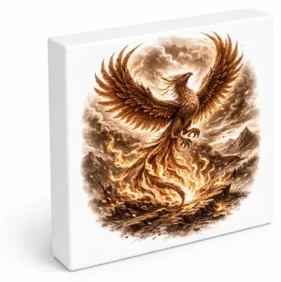 Produktbild von Mythos Freiheit Feuervogel Phönix Holzbild in 15x15 cm zum Stellen oder