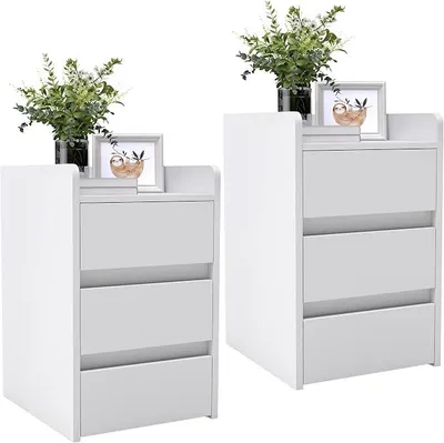Imagen del producto de Mesitas de noche con 3 cajones, diseño moderno, color blanco