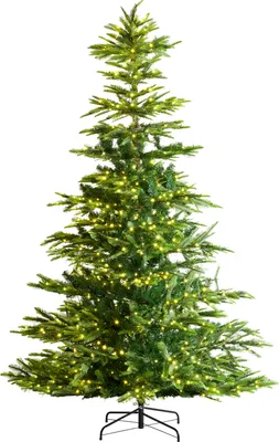 Image de VEVOR Arbre de Noël, 1,35 x 2,25 m, arbre de Noël artificiel, sapin avec 700 lumières LED blanc chaud, 1319 pointes de branches, socle en métal
