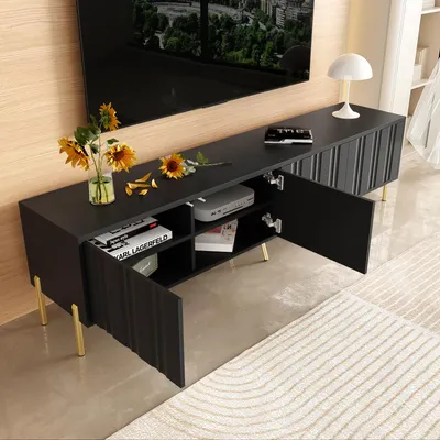 Produktbild von MODFU TV-Schrank Lowboard mit für 90-Zoll-TV, Fernsehtisch Wohnzimmerschränke für Wohnzimmer, Esszimmer,schwarz