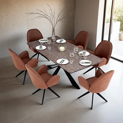 Image de HomeStyle4U Table salle à manger 200x100 marron noir 6 chaises beige
