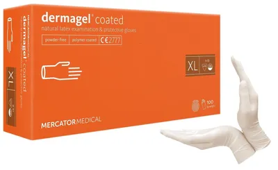 Zdjęcie produktu dla Rękawiczki lateksowe bezpudrowe Mercator Dermagel Coated biały 100 szt. rozmiar XL