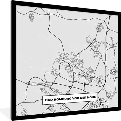 Produktbild von MuchoWow® Gerahmtes Poster Karte - Deutschland - Bad Homburg Von Der Höhe - Karte - Stadtplan 40x40 cm - Poster mit Schwarzem Bilderrahmen Wandposter Rahmen Foto Bilder - Mit Rahmen - Wanddekoration Schlafzimmer