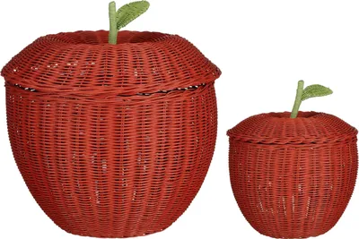 Produktbild von Mica Decorations Korb mit Deckel - 2er-Set - H48 x Ø30 cm - Rattan - Rot