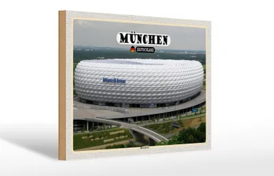 Produktbild von Holzschild Städte München Blick auf Allianzarena 30x20cm