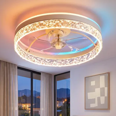 Produktbild von 68W Leise Deckenventilator, RGB Farbwechsel LED Deckenleuchte 50cm, Dimmbar mit Fernbedienung und APP ,LED Deckenventilator für Schlafzimmer Hotel
