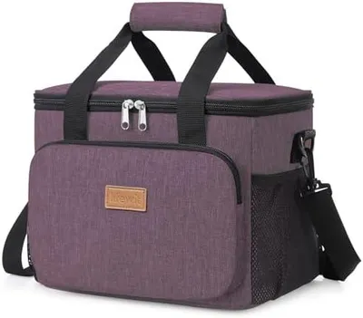 Produktbild von 9L 12 Dosen Kühltasche klein unterwegs, Isolierte Cooler Bag Lunchtasche faltbar für Herren und Damen, wasserdichte Thermotasche Umhänge für Essen, Bier, Arbeit, Strand, Reise, Lila