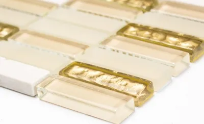 Produktbild von Handmuster Mosaikfliese Transluzent weiß gold Stäbchen Glasmosaik Crystal Stein weiß matt gold MOS87-1202_m