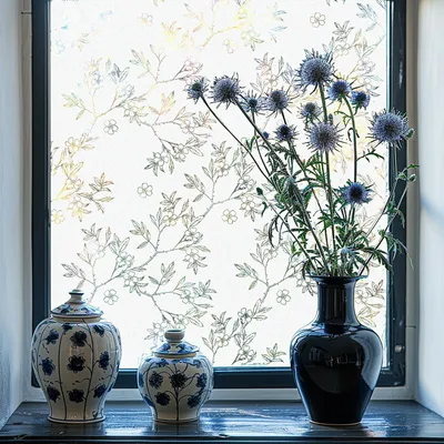 Produktbild von Dekorative Fensterfolie Milchig Mit Pioenien Weiß 58x200 cm