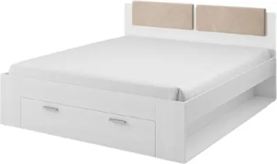 Image de Lit adulte 180x200 avec tiroirs intégrés - Collection FLOYD. Coloris blanc effet bois.