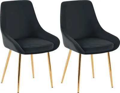 Produktbild von 2er Set Esszimmerstuhl PUNAR - Samt Schwarz 50x53x86 cm Gold | Essstühle Esszimmerstühle Küchenstühle Wohnzimmerstühle