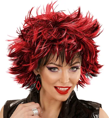 A woman wearing a wig and makeup.