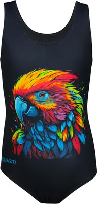 Produktbild von Aquarti Mädchen Badeanzug mit Ringerrücken Print, Farbe: Papagei / Schwarz, Größe: 134