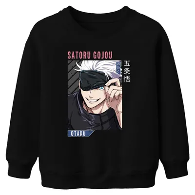 Immagine prodotto di Satoru Gojou Jujutsu Kaisen Anime Otaku con benda sugli occhi e capelli bianchi - Felpa unisex per bambini, nera, taglia 140
