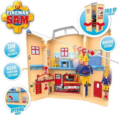 Produktbild von Fireman Sam Feuerwehrzentrum Feuerwehrstation Spielset, Figur & Zubehor, Vorschule Abenteuerspielzeug, Zipwire, Rettungsplattform - Bekannt aus dem TV