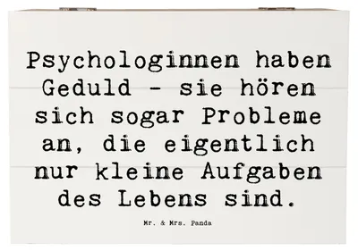 Produktbild von Mr. & Mrs. Panda Holzkiste Spruch Geduldige Psychologin 22 x 15 cm - Weiß - Geschenk, geschenkkiste, Berufe, handgefertigte Geschenke, Aufbewahrungsbox Holz, Box, Beruf
