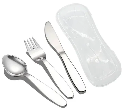 Productafbeelding van Kinderservies set, 3-delig met reisetui, roestvrij staal, bestaande uit vork, lepel en mes